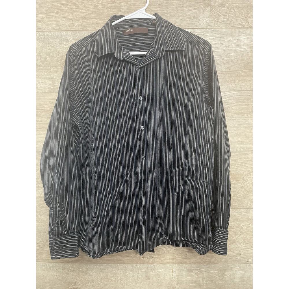 Perry Ellis Dress Shirt Mens Size Medium Black/Multi Color Striped Long Sleeve